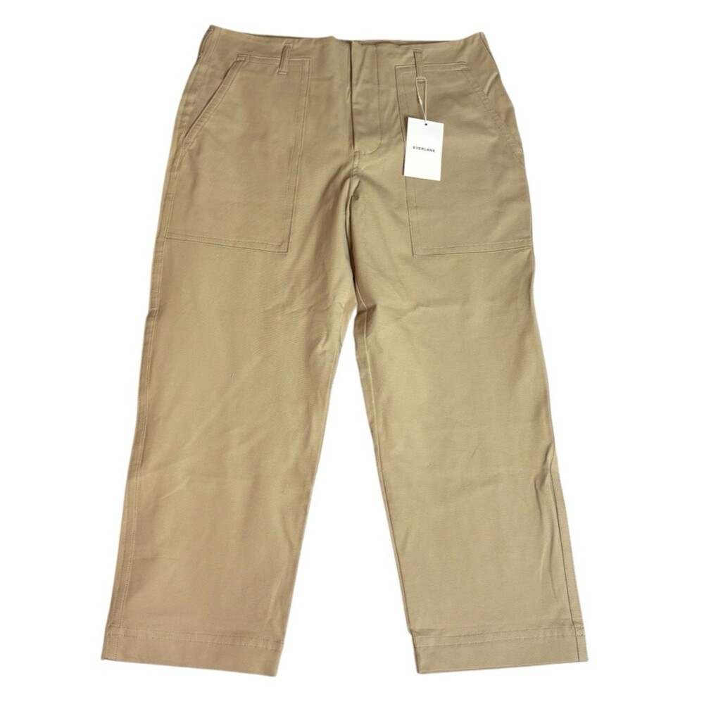 NEW Everlane Wide Leg Crop Utility Pants Size 14 Khaki 26.5" Inseam Cotton Blend